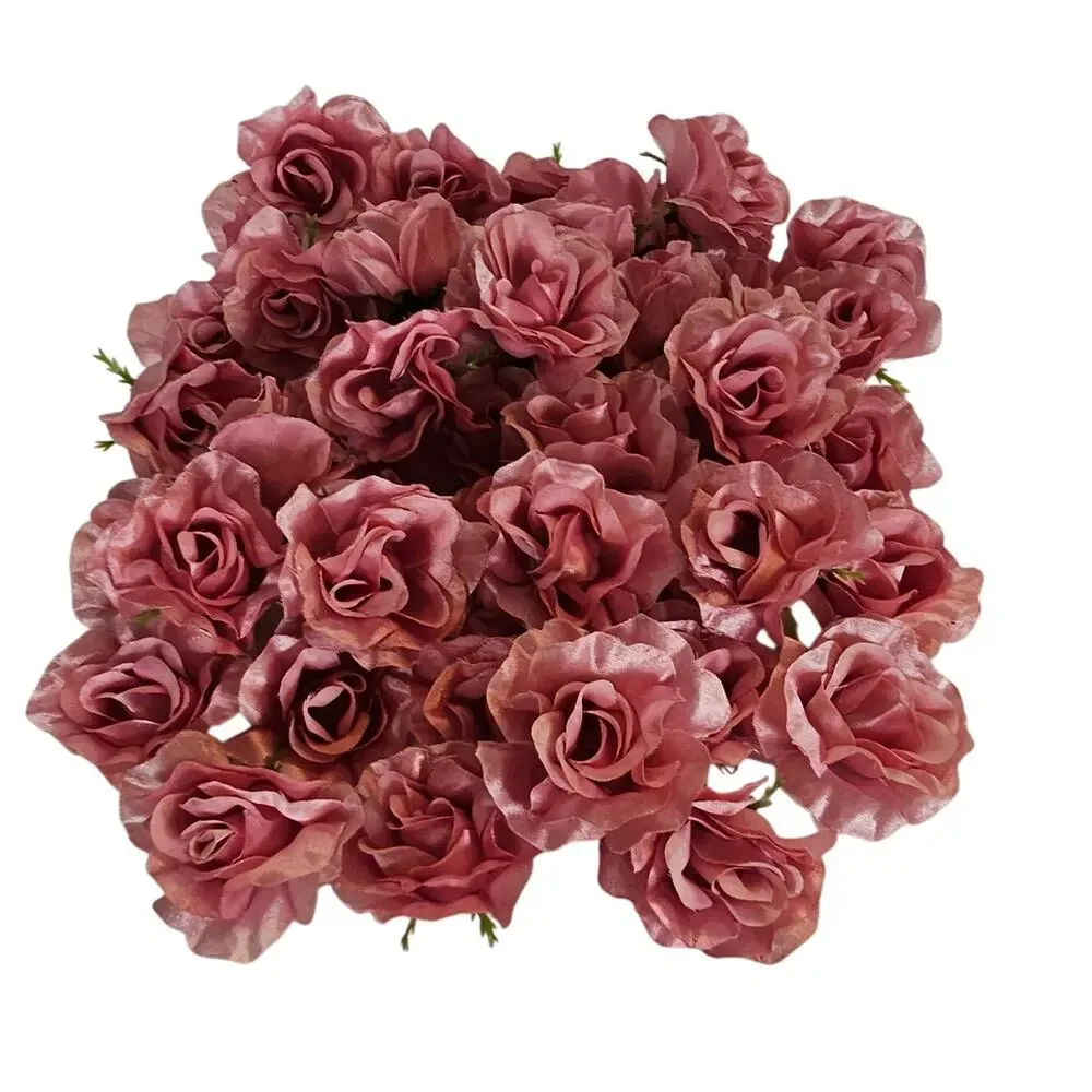 105 Pink Satin Rose Heads Lot Open Roses Buds Stemless Wedding Craft Flower